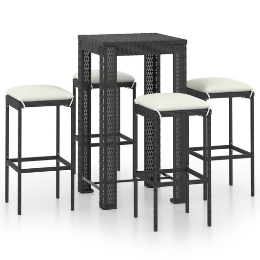 Garden Bar Set Black PE rattan, powder-coated steel, polyester
