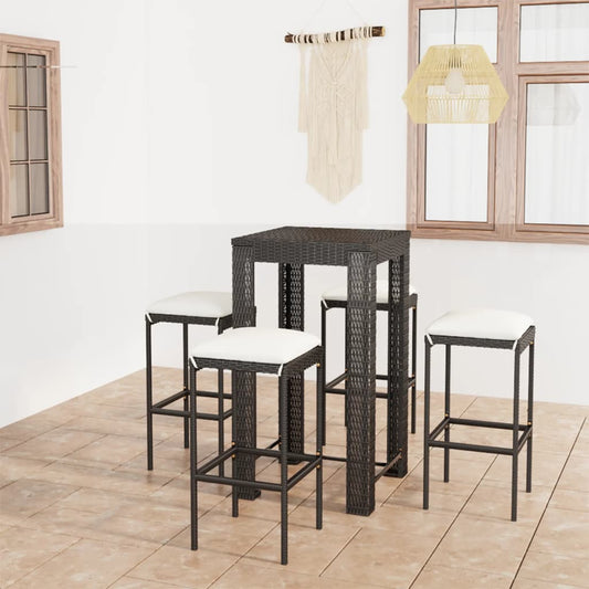 Garden Bar Set Black PE rattan, powder-coated steel, polyester