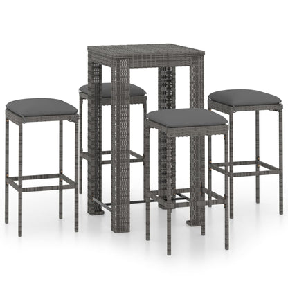 Garden Bar Set Grey PE rattan, powder-coated steel, 100% polyester