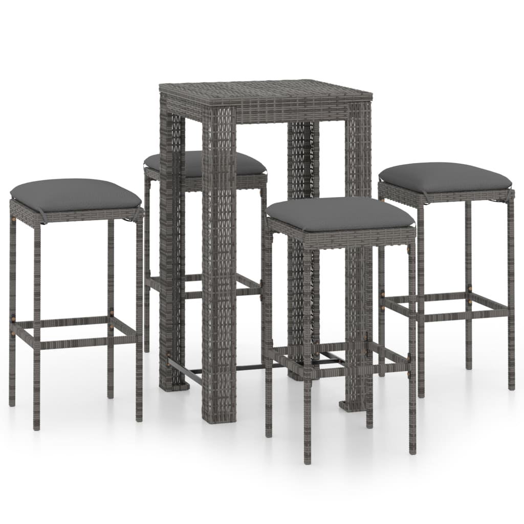Garden Bar Set Grey PE rattan, powder-coated steel, 100% polyester