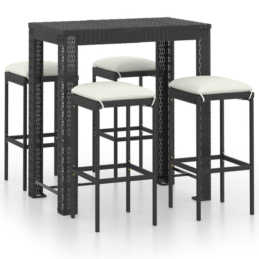 Garden Bar Set Black PE rattan, powder-coated steel, polyester
