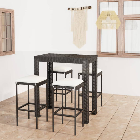 Garden Bar Set Black PE rattan, powder-coated steel, polyester