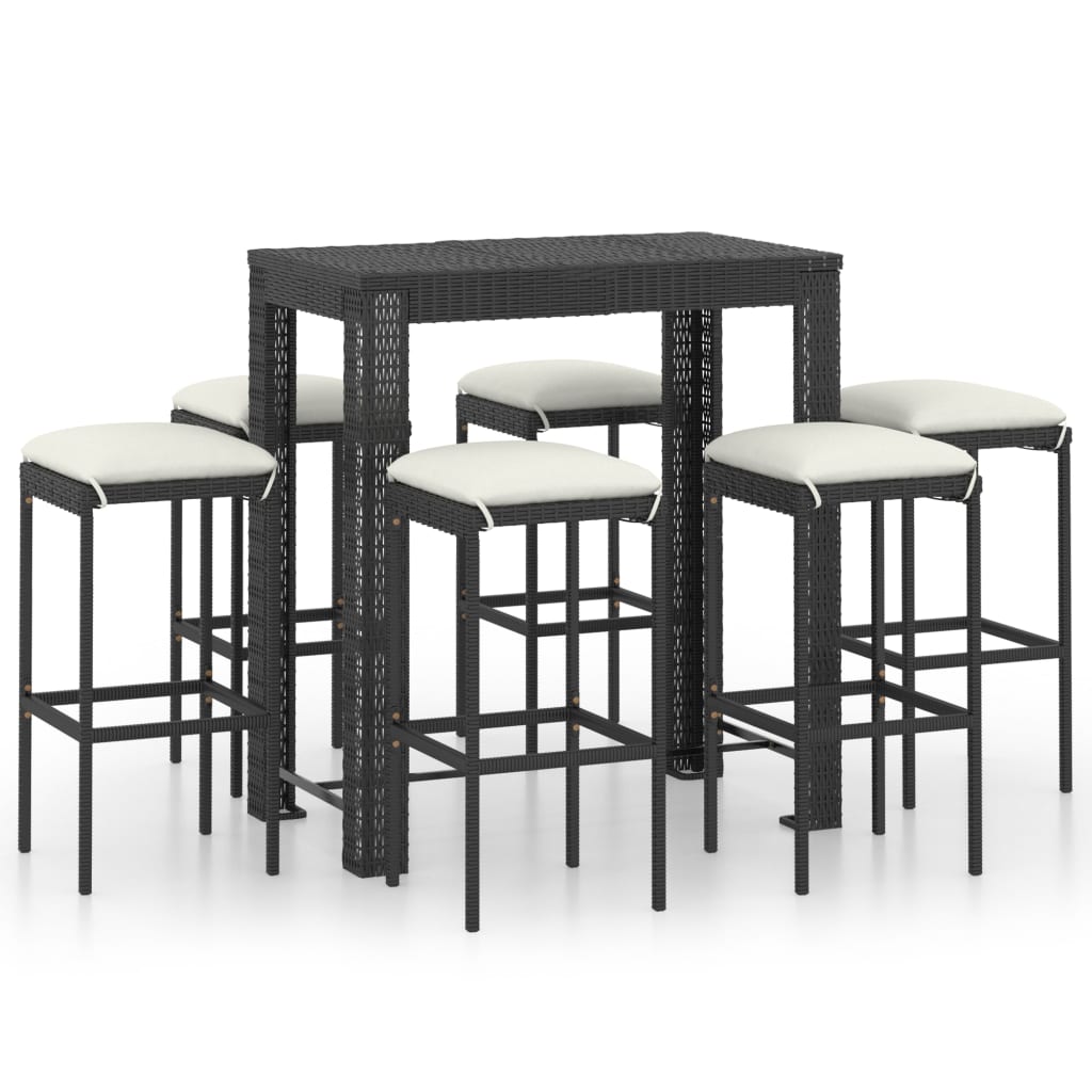 Garden Bar Set Black PE rattan, powder-coated steel 7 Piece Set