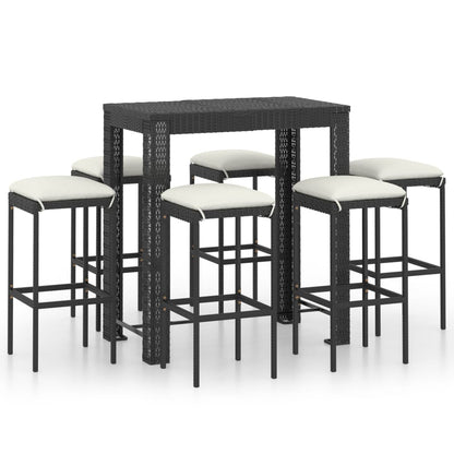 Garden Bar Set Black PE rattan, powder-coated steel 7 Piece Set