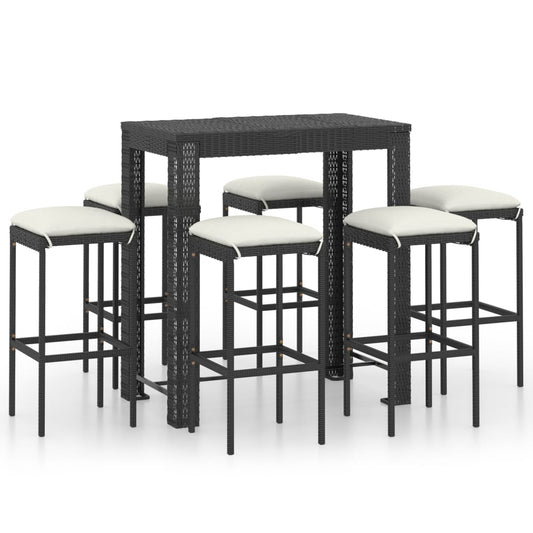 Garden Bar Set Black PE rattan, powder-coated steel 7 Piece Set
