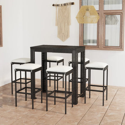 Garden Bar Set Black PE rattan, powder-coated steel 7 Piece Set