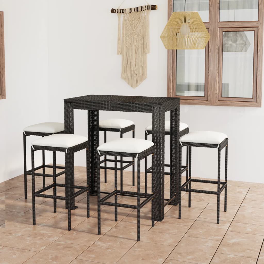 Garden Bar Set Black PE rattan, powder-coated steel 7 Piece Set