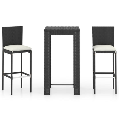 Garden Bar Set Black PE rattan, powder-coated steel, polyester