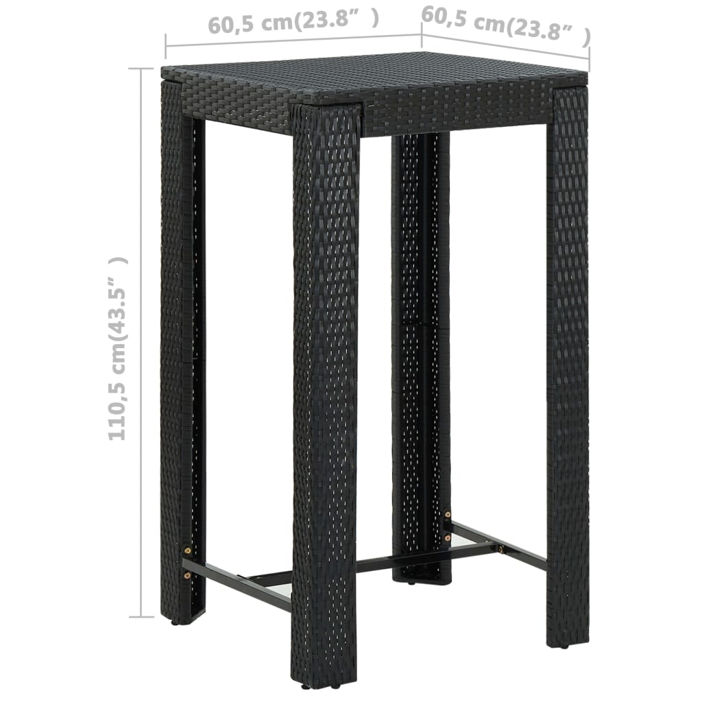 Garden Bar Set Black PE rattan, powder-coated steel, polyester