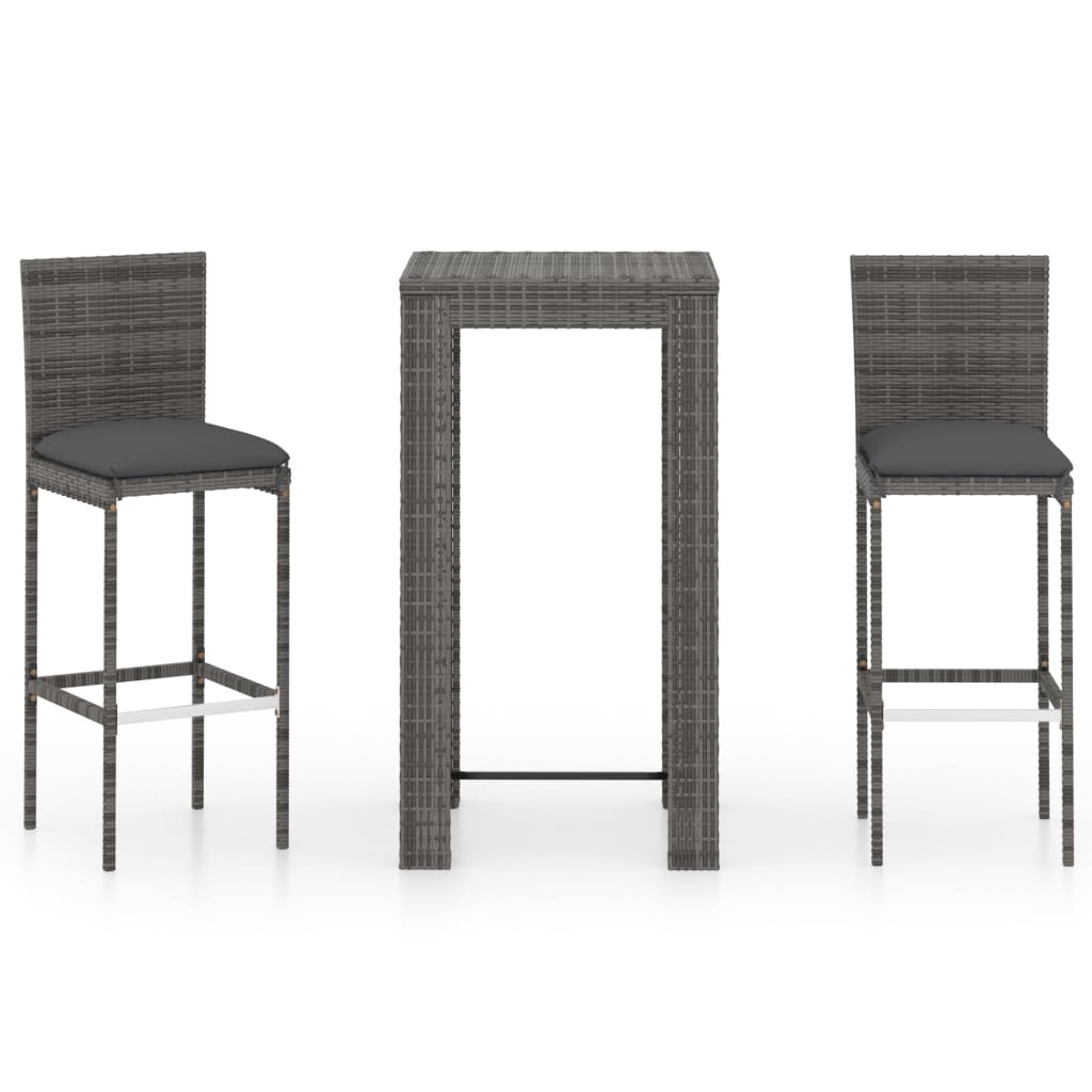 Garden Bar Set Grey PE rattan, powder-coated steel, polyester
