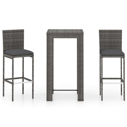 Garden Bar Set Grey PE rattan, powder-coated steel, polyester