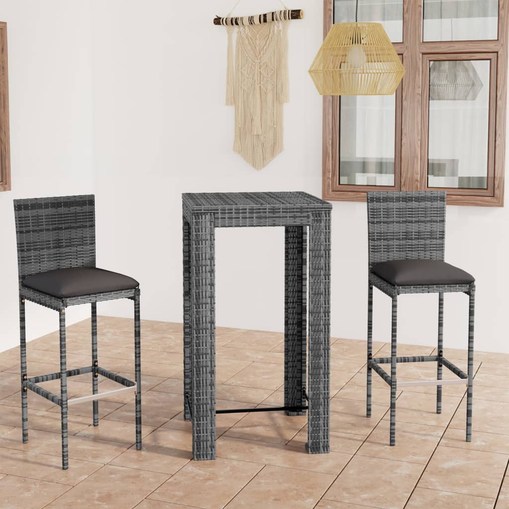 Garden Bar Set Grey PE rattan, powder-coated steel, polyester