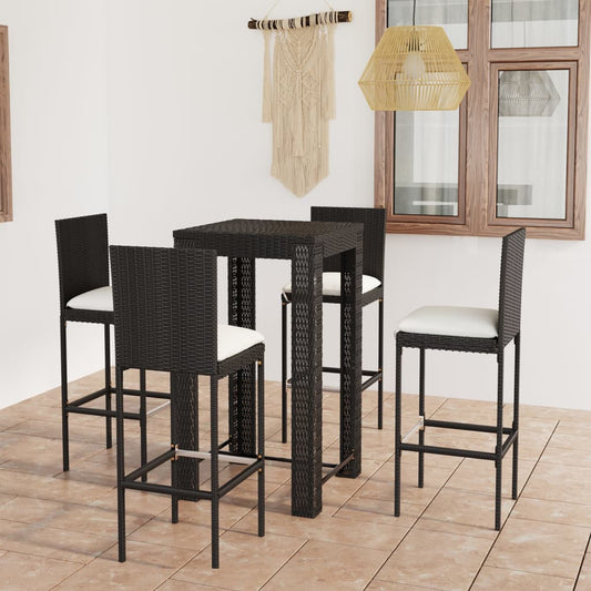 Garden Bar Set Black PE rattan, powder-coated steel, polyester
