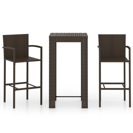 Garden Bar Set Brown PE rattan, powder-coated steel Medium