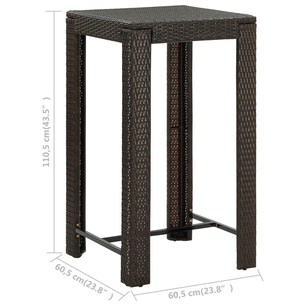 Garden Bar Set Brown PE rattan, powder-coated steel Medium