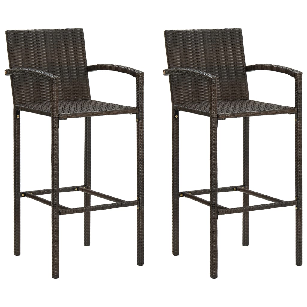 Garden Bar Set Brown PE rattan, powder-coated steel Medium