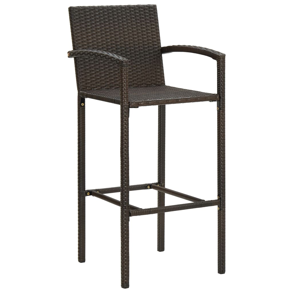 Garden Bar Set Brown PE rattan, powder-coated steel Medium