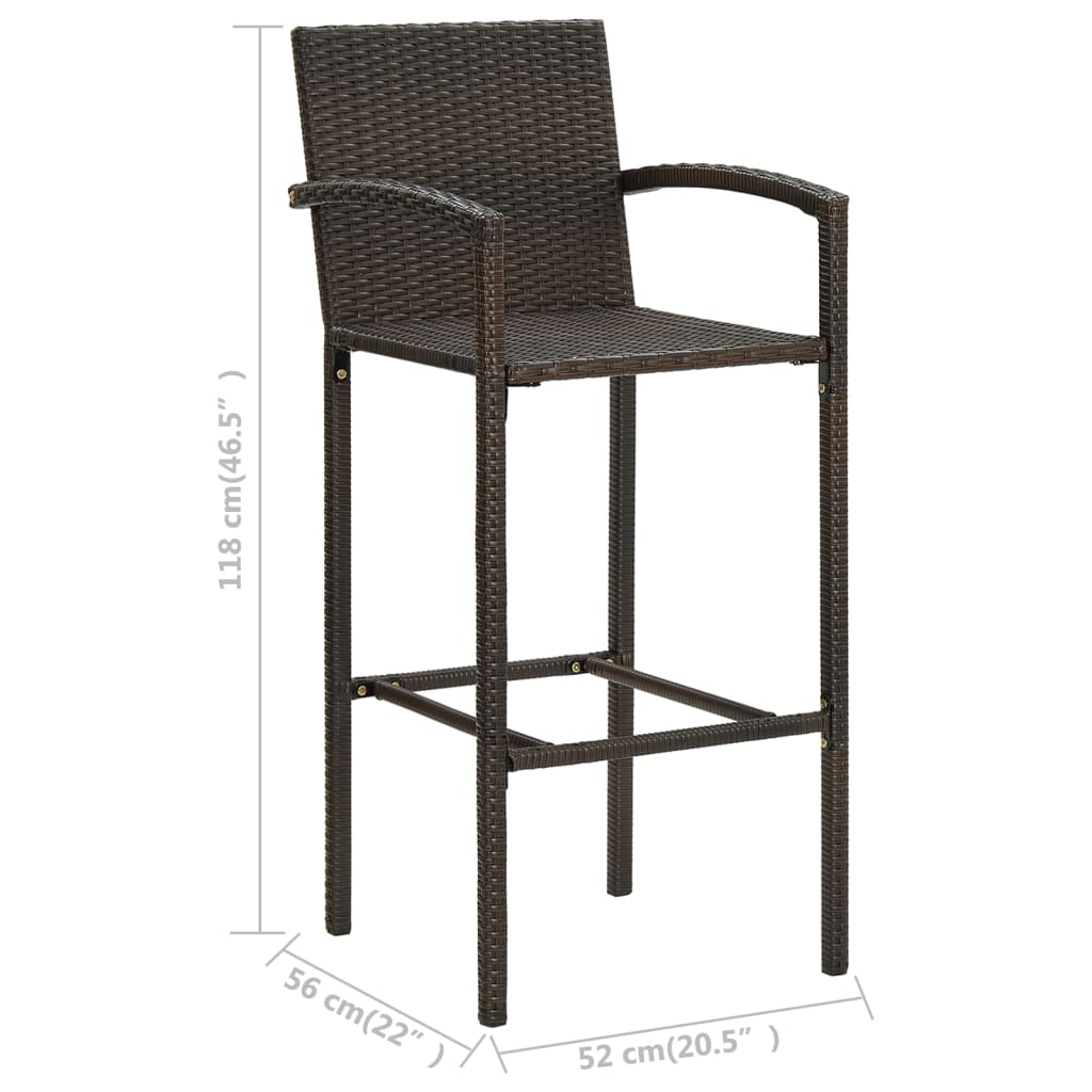 Garden Bar Set Brown PE rattan, powder-coated steel Medium