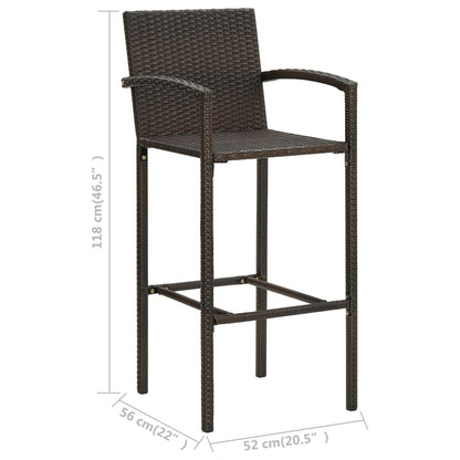 Garden Bar Set Brown PE rattan, powder-coated steel Medium