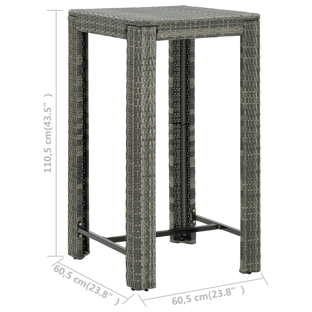 Garden Bar Set Grey PE Rattan, Powder-Coated Steel Medium