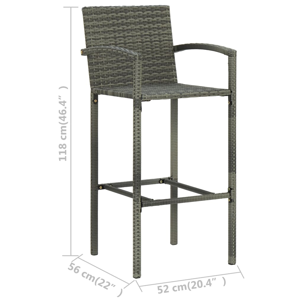 Garden Bar Set Grey PE Rattan, Powder-Coated Steel Medium