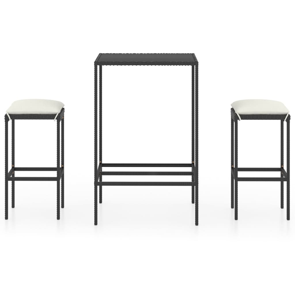 Garden Bar Set Black PE rattan 3 Piece Set Footrest
