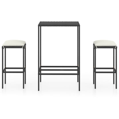 Garden Bar Set Black PE rattan 3 Piece Set Footrest