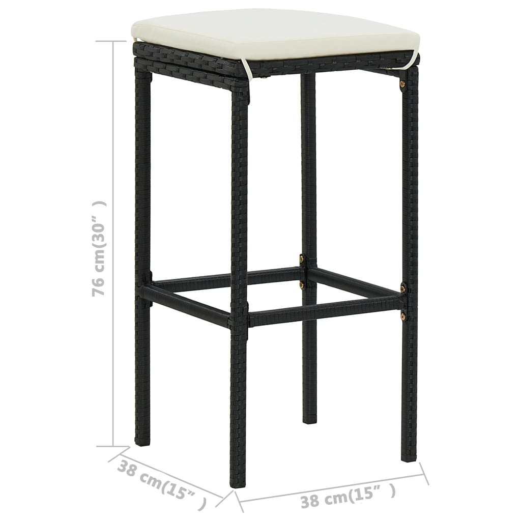 Garden Bar Set Black PE rattan 3 Piece Set Footrest