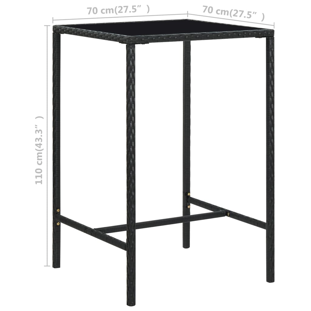 Garden Bar Set Black PE rattan 3 Piece Set Footrest
