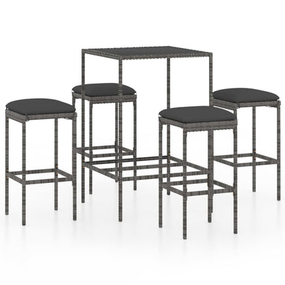 Garden Bar Set Grey PE Rattan, Powder-Coated Steel, Tempered Glass