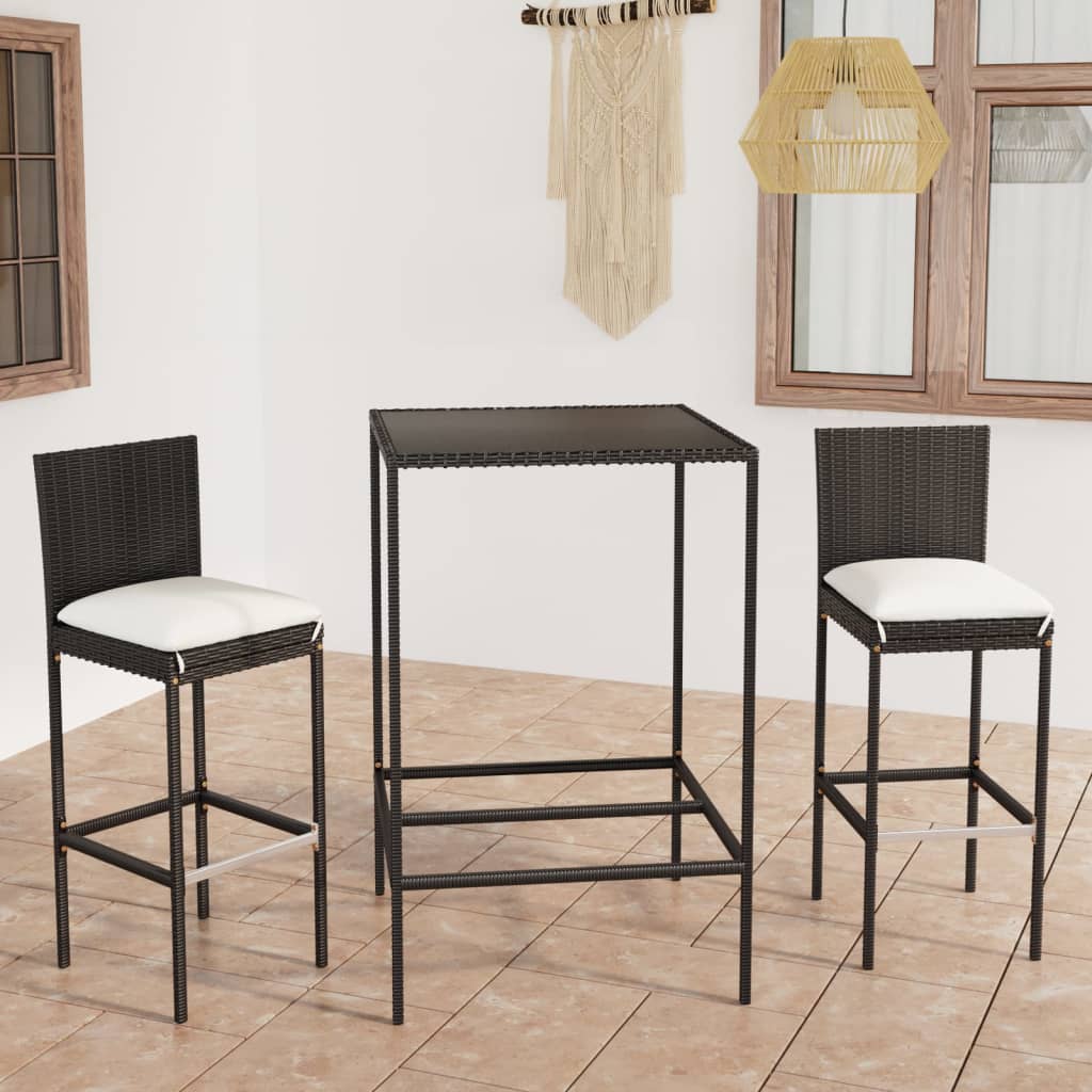 Garden Bar Set Table: Black, Cushions: Cream White