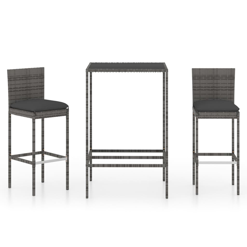 Garden Bar Set Grey PE rattan Medium Footrest Garden Bar Set