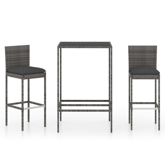 Garden Bar Set Grey PE rattan Medium Footrest Garden Bar Set