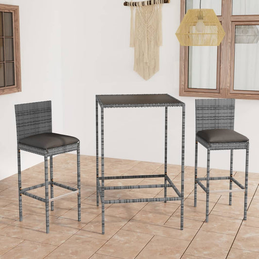 Garden Bar Set Grey PE rattan Medium Footrest Garden Bar Set