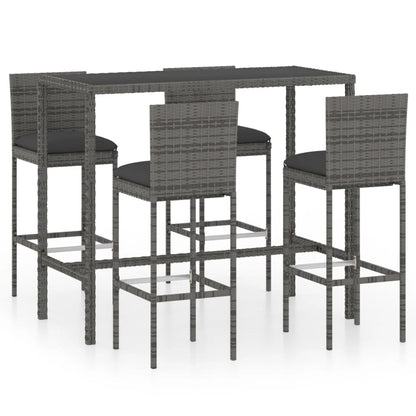 Garden Bar Set Grey PE Rattan, Powder-Coated Steel, Tempered Glass