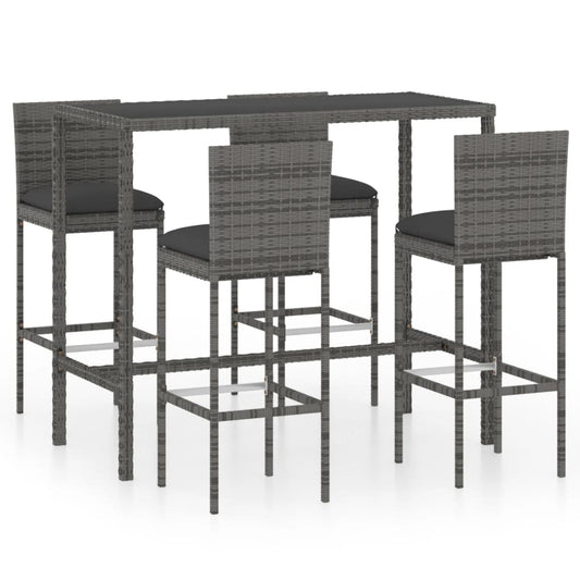 Garden Bar Set Grey PE Rattan, Powder-Coated Steel, Tempered Glass