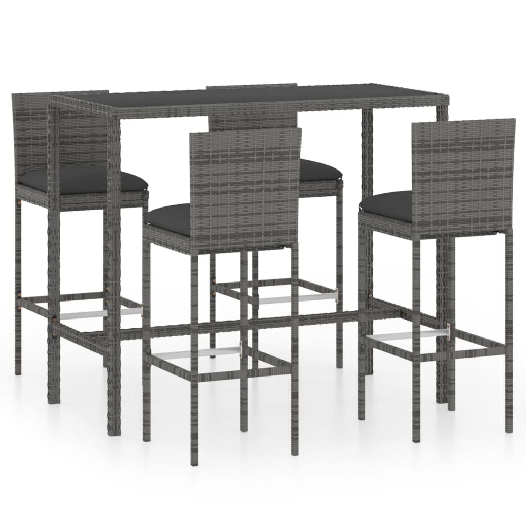 Garden Bar Set Grey PE Rattan, Powder-Coated Steel, Tempered Glass