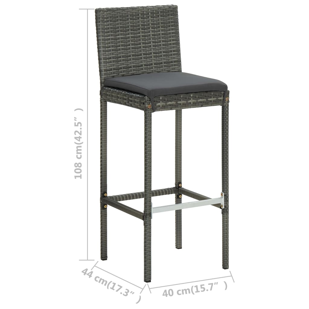 Garden Bar Set Grey PE Rattan, Powder-Coated Steel, Tempered Glass
