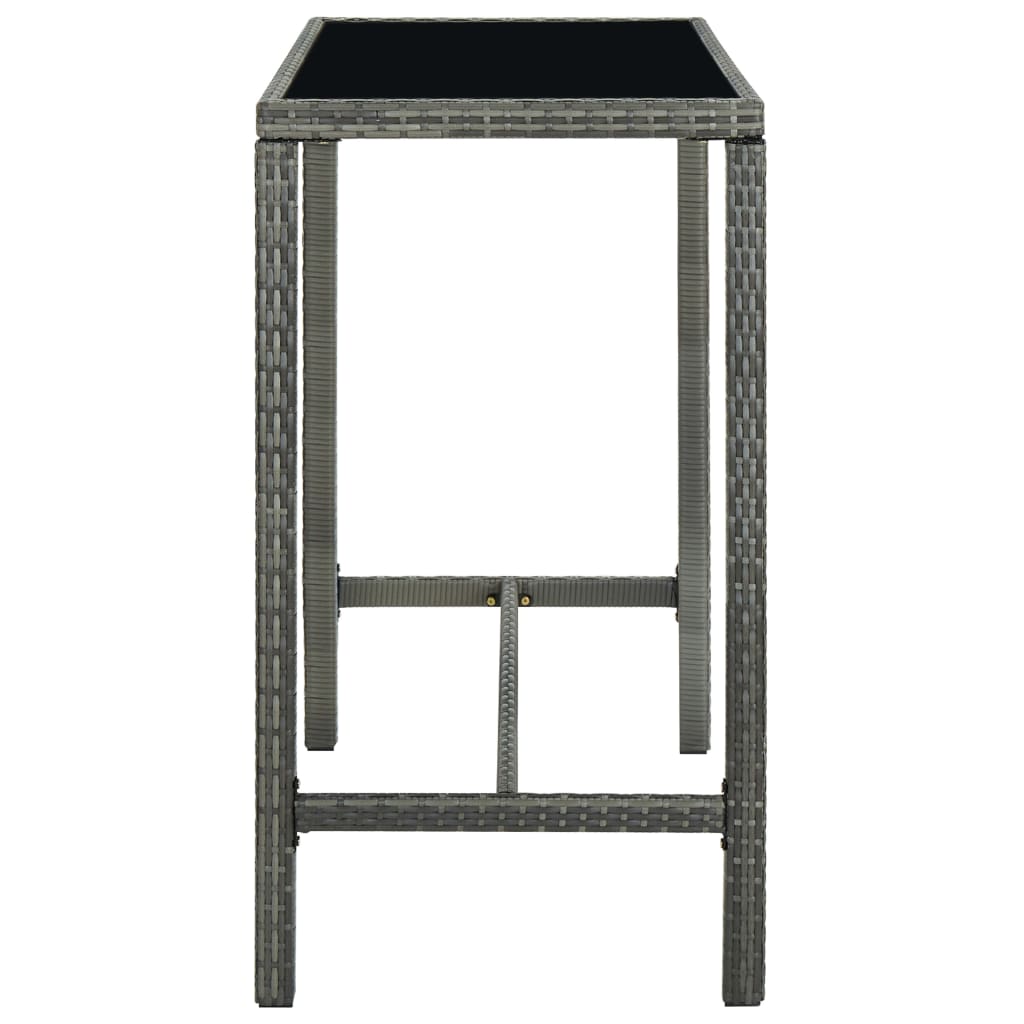 Garden Bar Set Grey PE Rattan, Powder-Coated Steel, Tempered Glass