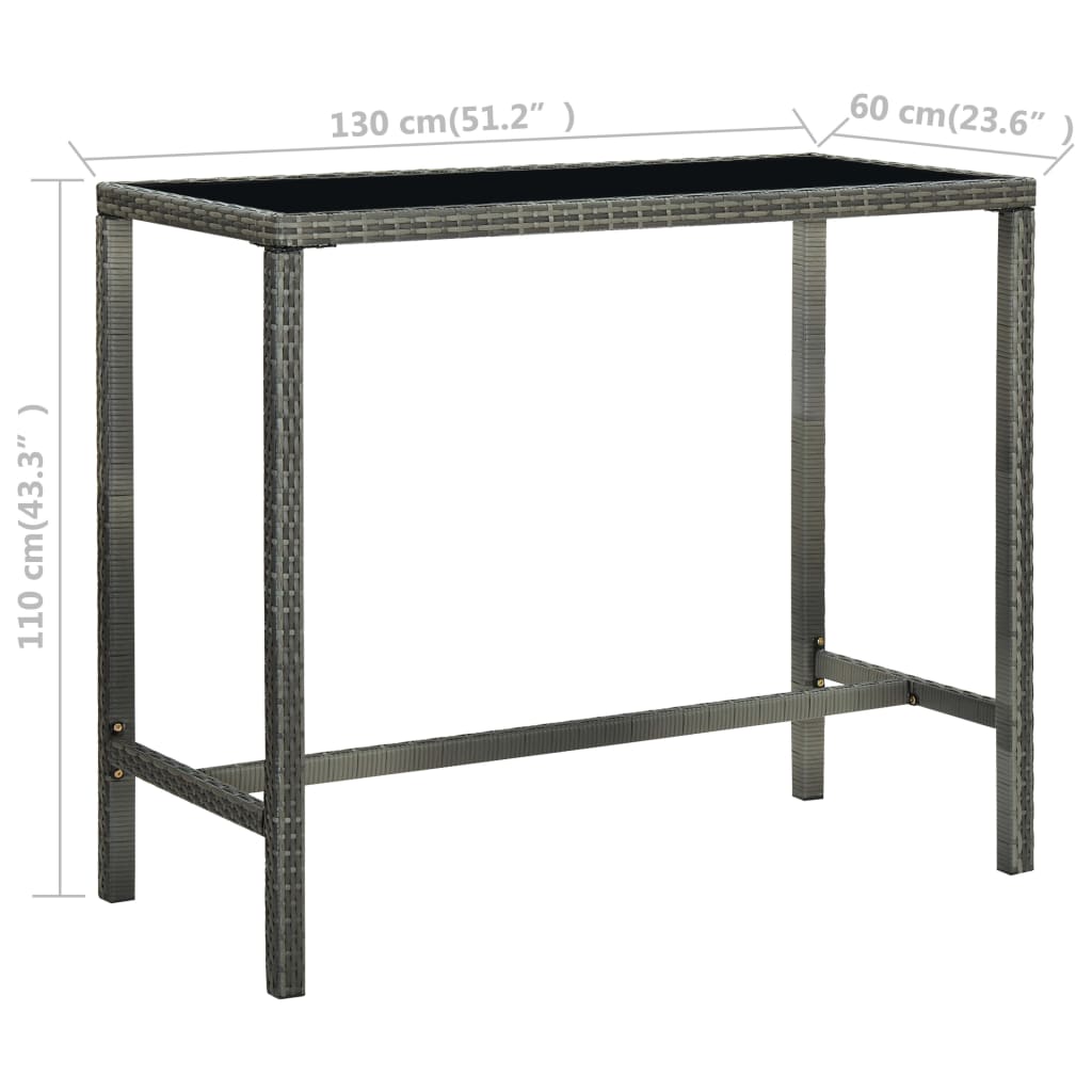 Garden Bar Set Grey PE Rattan, Powder-Coated Steel, Tempered Glass