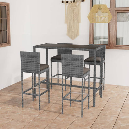 Garden Bar Set Grey PE Rattan, Powder-Coated Steel, Tempered Glass