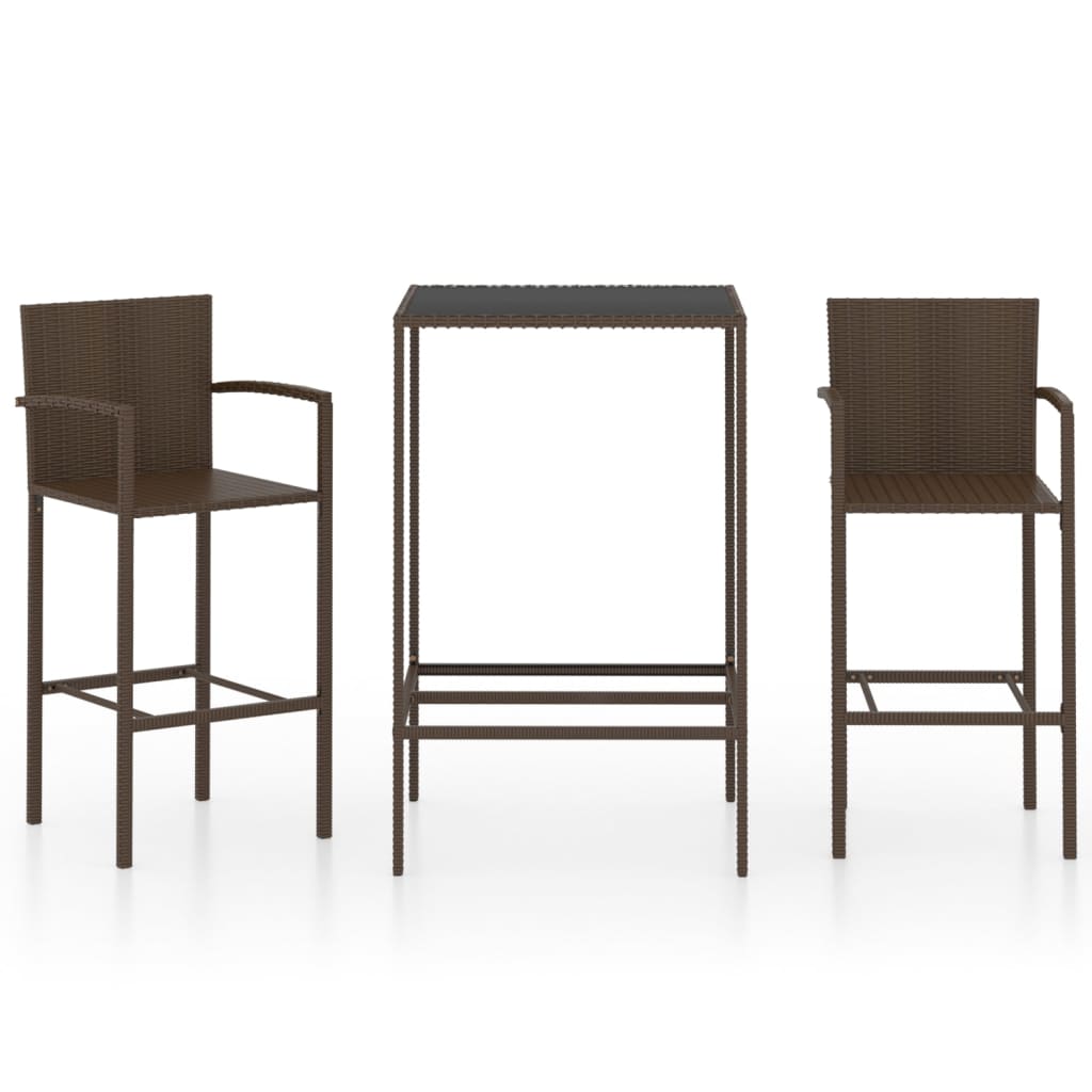 Garden Bar Set Brown PE Rattan, Powder-Coated Steel, Tempered Glass