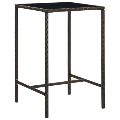 Garden Bar Set Brown PE Rattan, Powder-Coated Steel, Tempered Glass