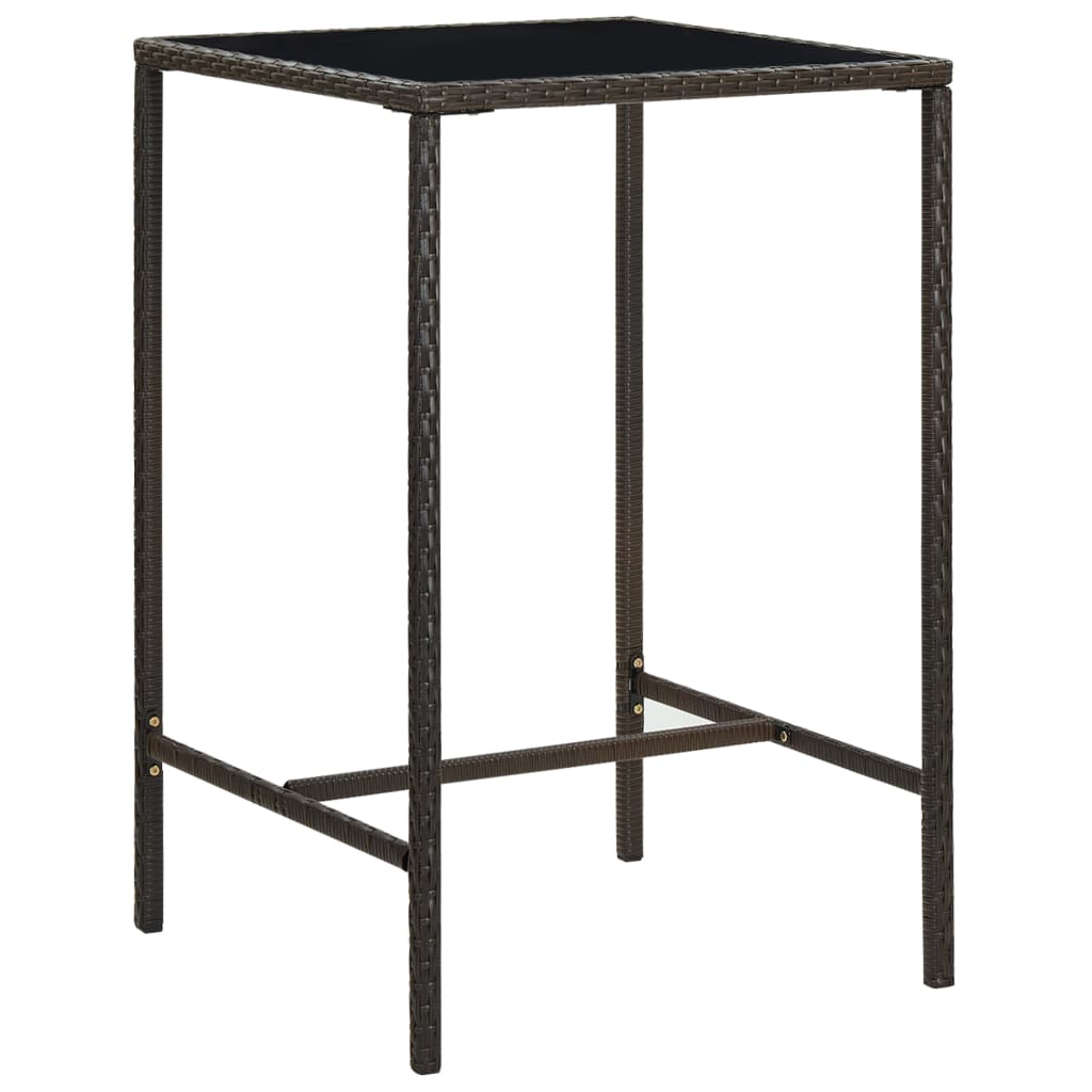 Garden Bar Set Brown PE Rattan, Powder-Coated Steel, Tempered Glass