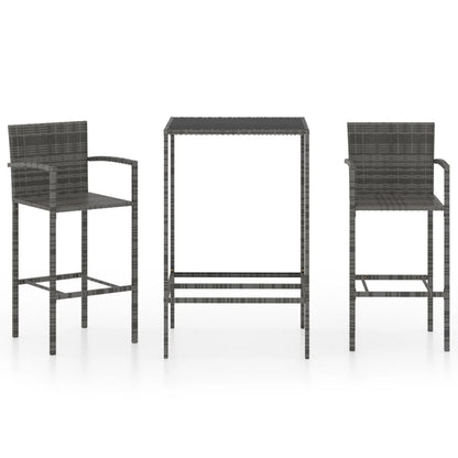 Garden Bar Set Grey PE rattan, powder-coated steel, tempered glass