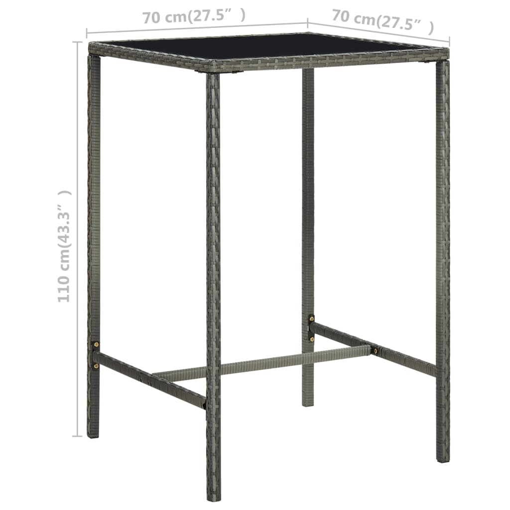 Garden Bar Set Grey PE rattan, powder-coated steel, tempered glass