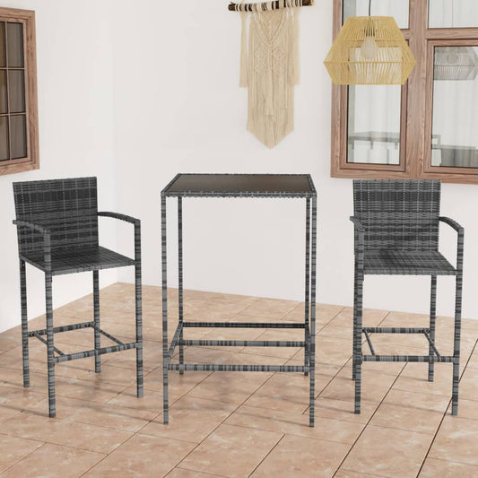 Garden Bar Set Grey PE rattan, powder-coated steel, tempered glass