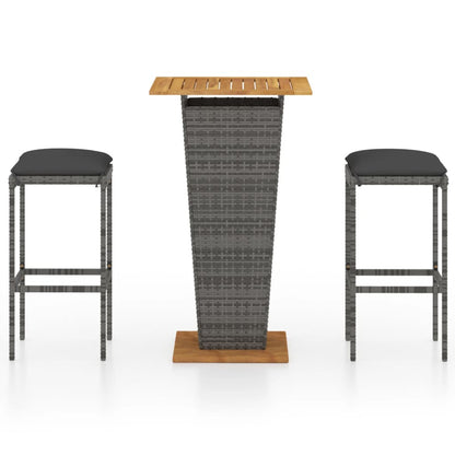 Garden Bar Set Grey PE rattan, powder-coated steel, solid acacia wood