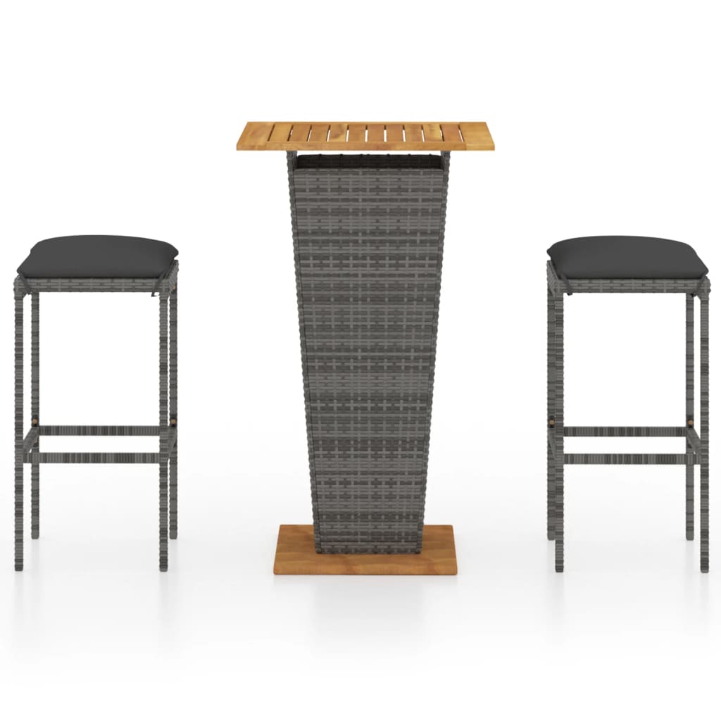 Garden Bar Set Grey PE rattan, powder-coated steel, solid acacia wood