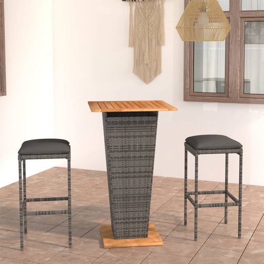 Garden Bar Set Grey PE rattan, powder-coated steel, solid acacia wood